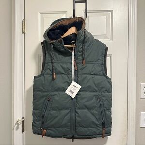 Naketano Blue-Green Hooded Vest with Brown Accents